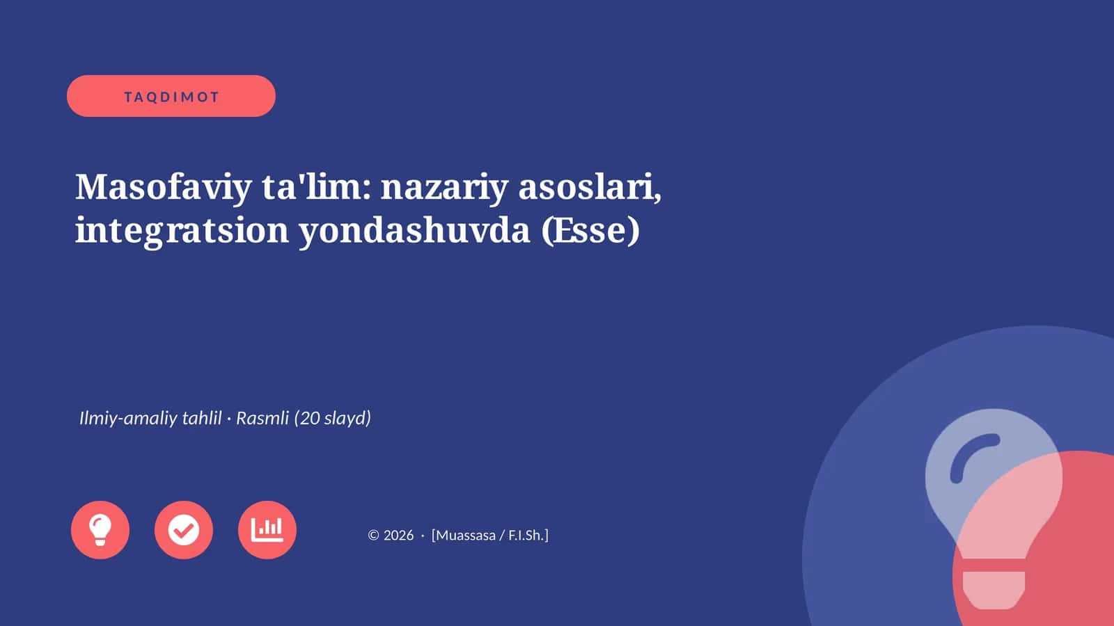 Masofaviy ta'lim: nazariy asoslari, integratsion yondashuvda (Esse)