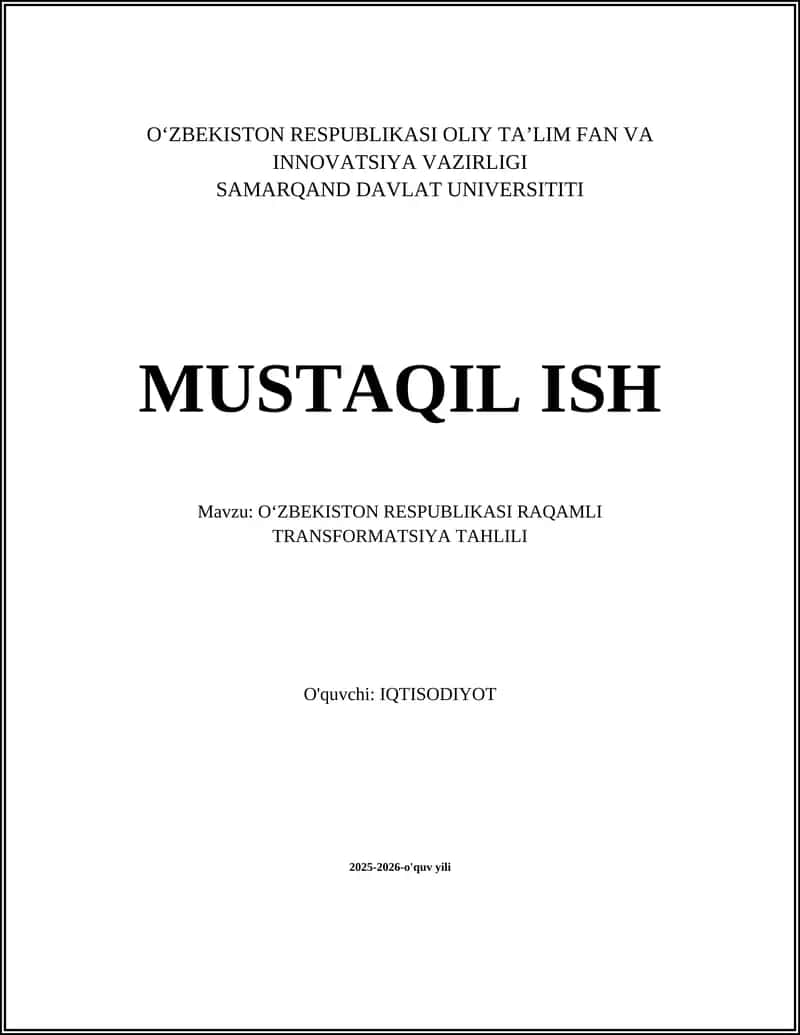 O‘ZBEKISTON RESPUBLIKASI RAQAMLI TRANSFORMATSIYA TAHLILI