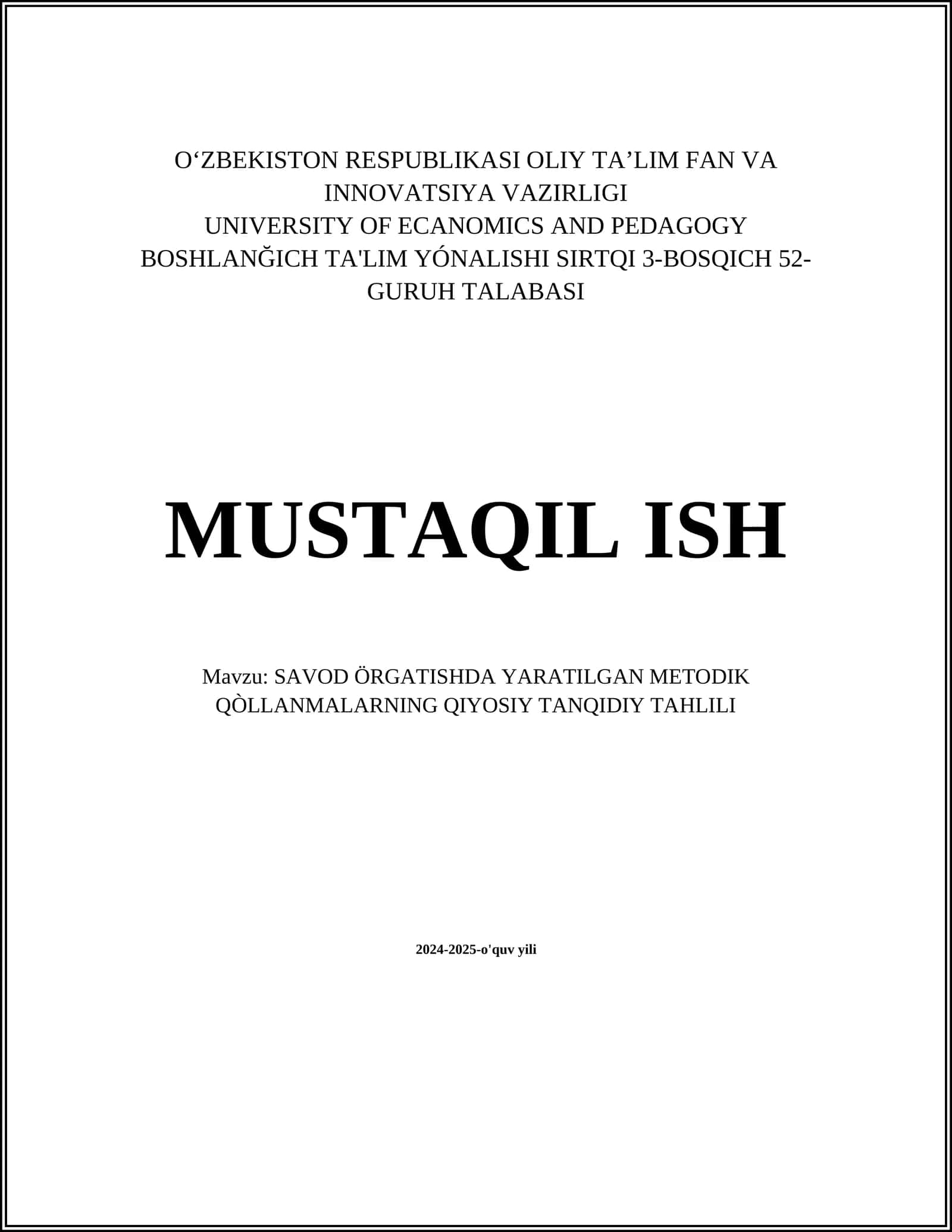 SAVOD ÖRGATISHDA YARATILGAN METODIK QÒLLANMALARNING QIYOSIY TANQIDIY TAHLILI