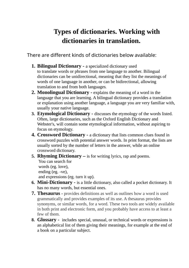 Types of dictionaries