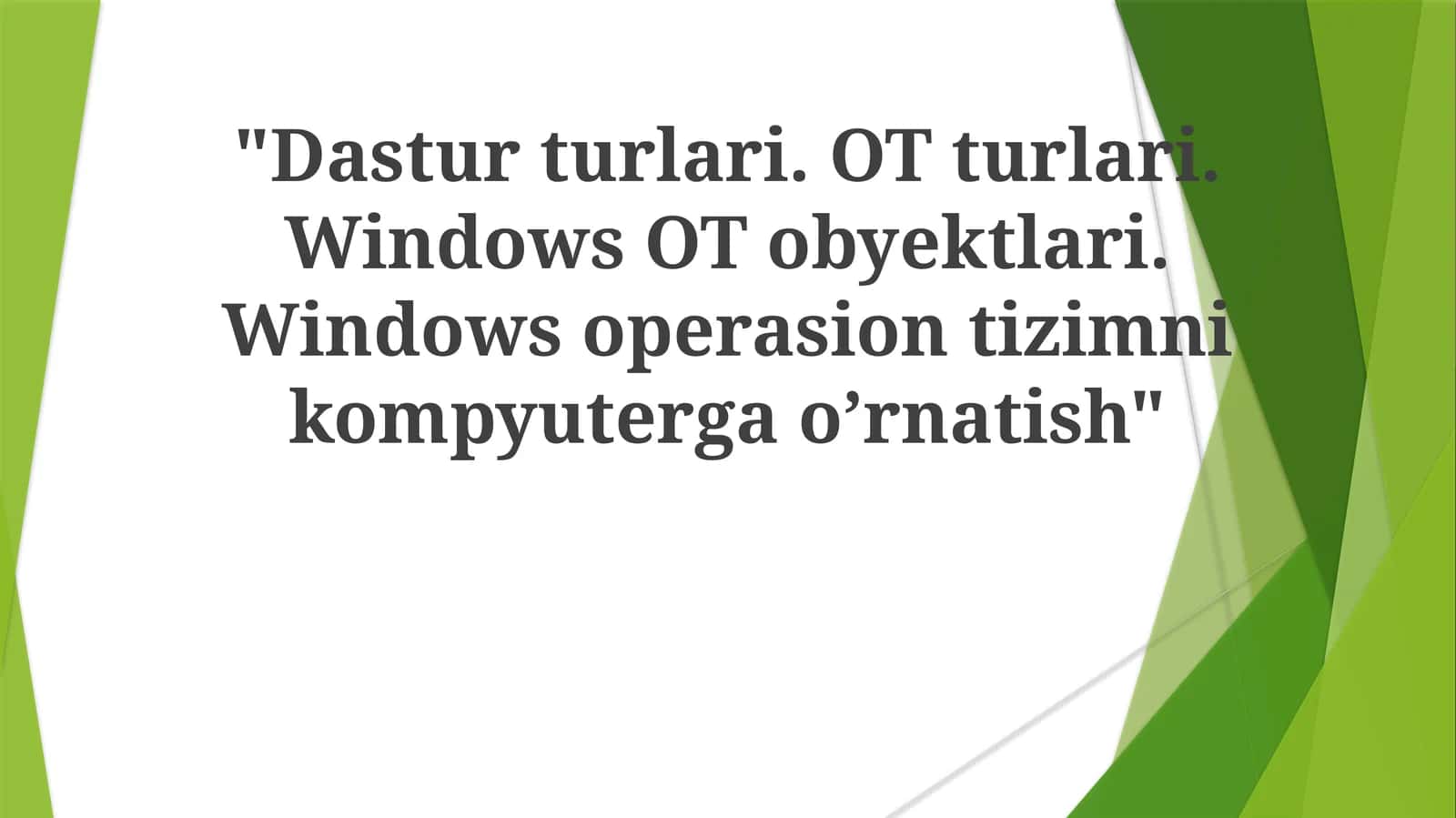 Windows operatsion tizimini o’rnatish