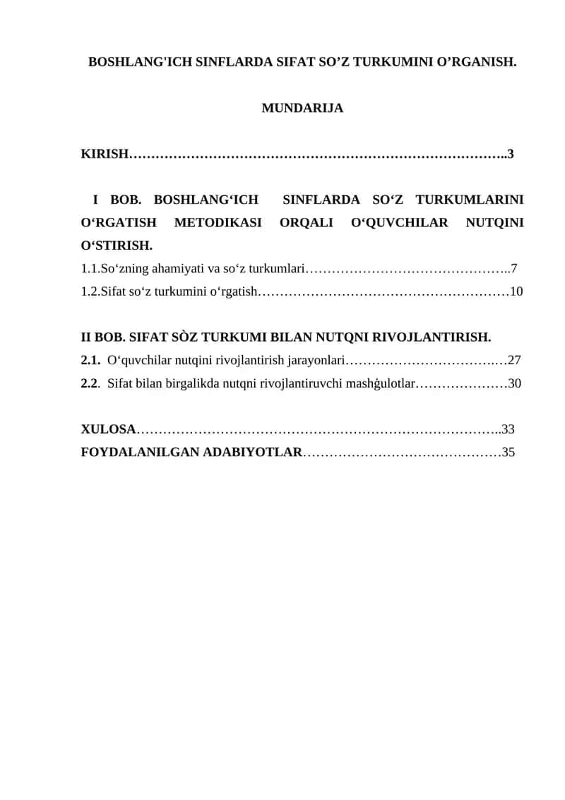 SIFAT SO’Z TURKUMI O’RGATISH METODIKASI
