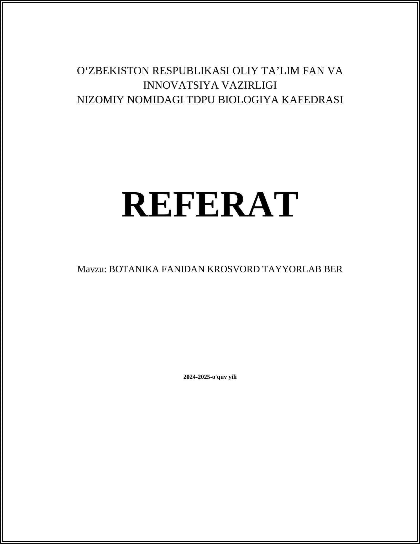 BOTANIKA FANIDAN KROSVORD TAYYORLAB BER