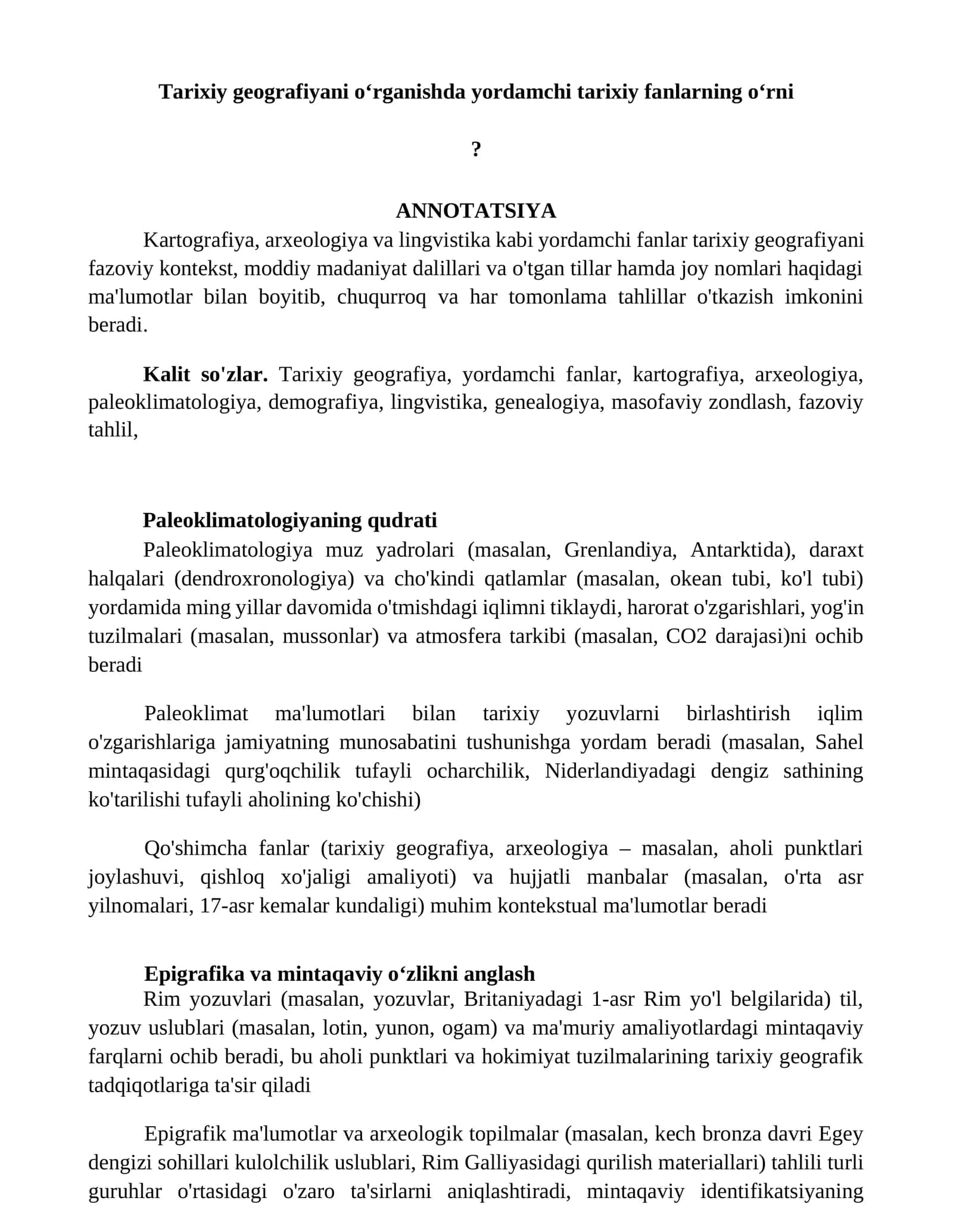 Tarixiy geografiyani oʻrganish