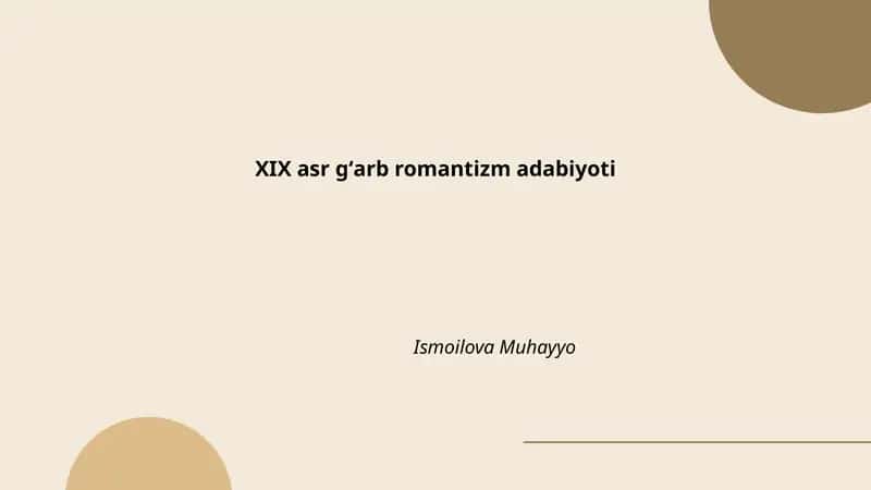 XIX asr gʻarb romantizm adabiyoti