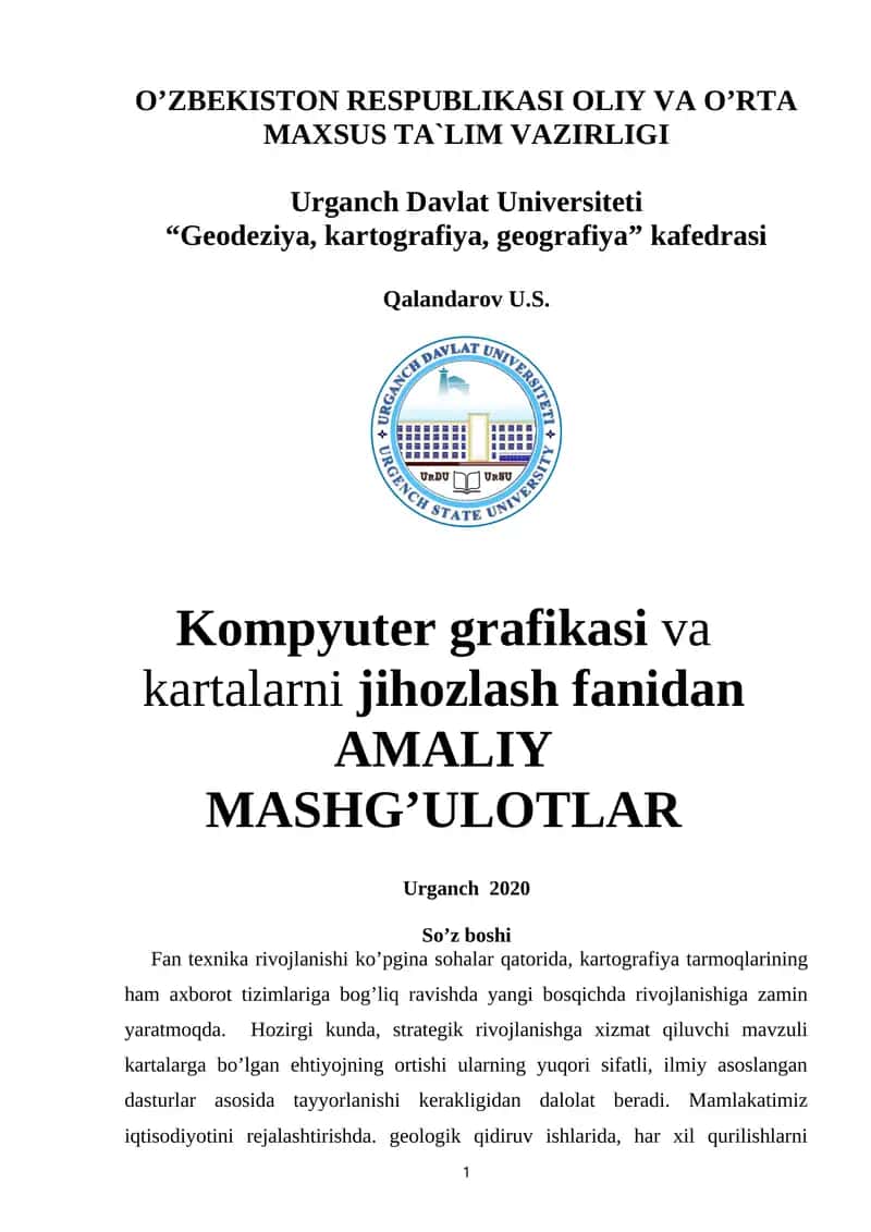 Kompyuter grafikasi va kartalarni jihozlash fanidan AMALIY MASHG’ULOTLAR