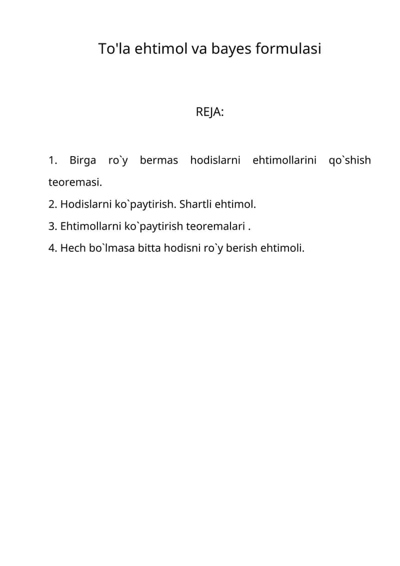 To'la ehtimol va bayes formulasi