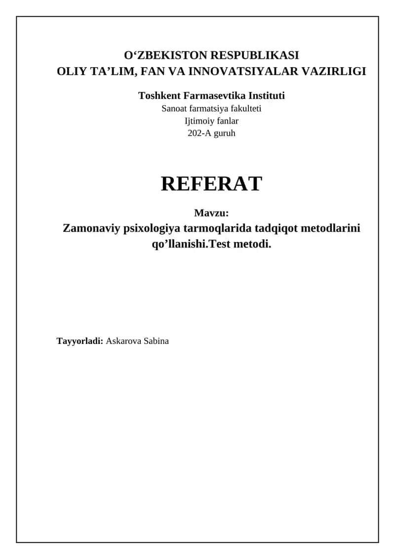 Test usuli: Ta'rif, turlari va asosiy xususiyatlari