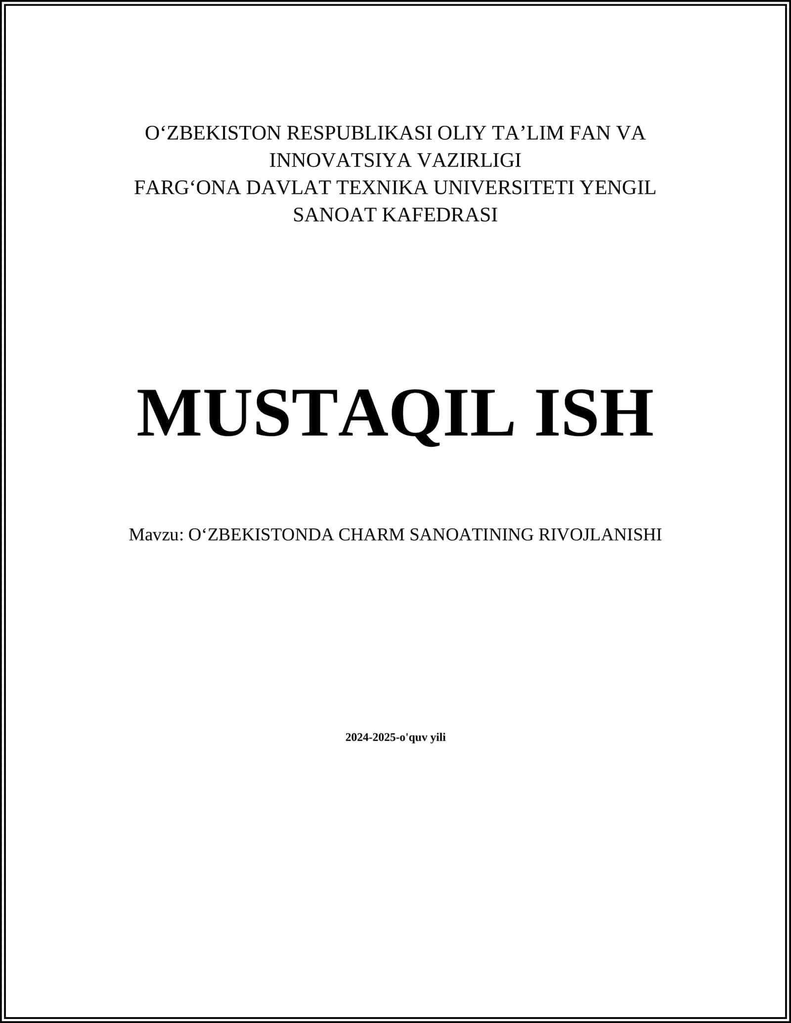 OʻZBEKISTONDA CHARM SANOATINING RIVOJLANISHI