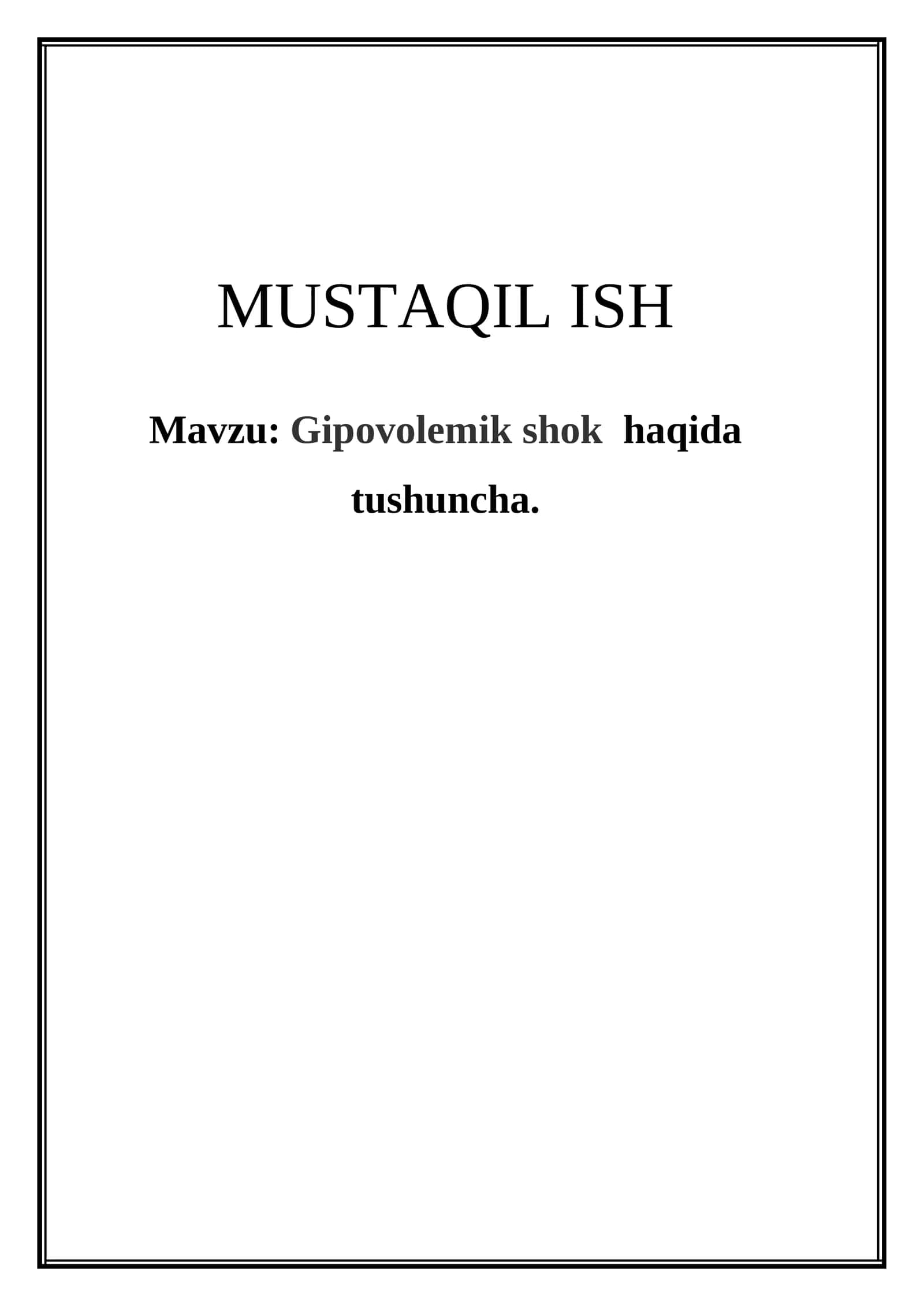 Gipovolemik shok haqida tushuncha