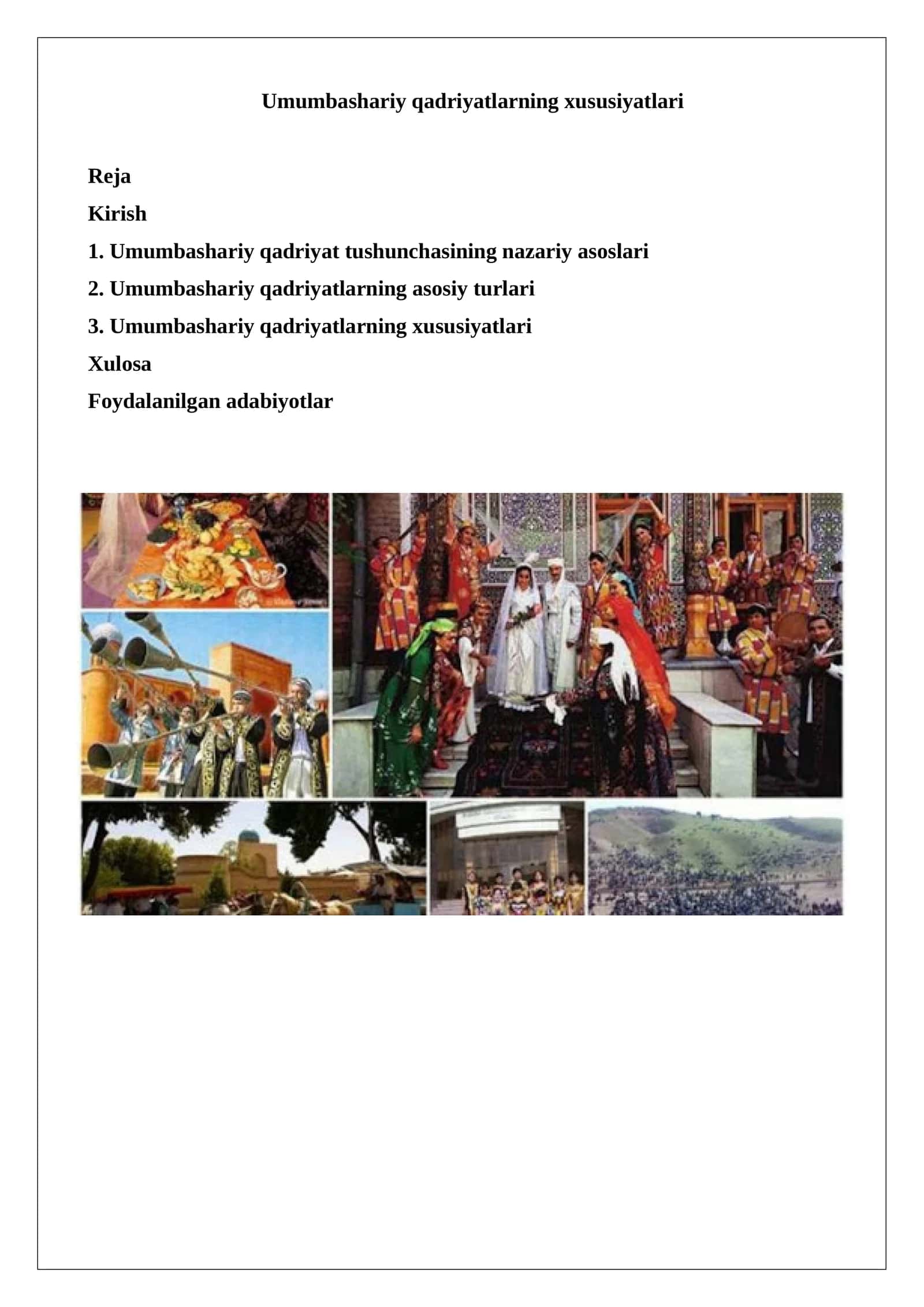 Umumbashariy qadriyatlarning xususiyatlari