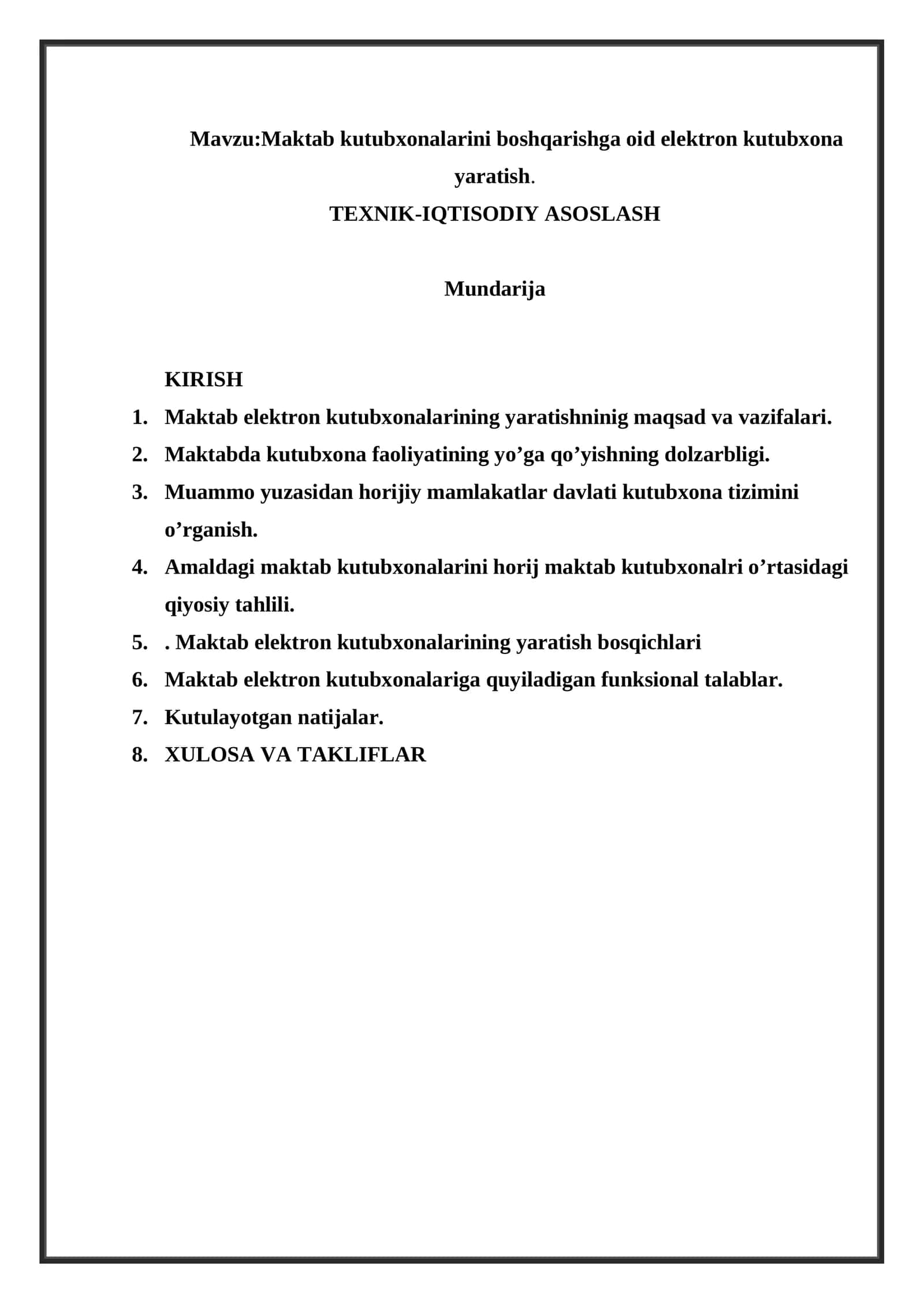 Maktab kutubxonalarini boshqarishga oid elektron kutubxona yaratish.
