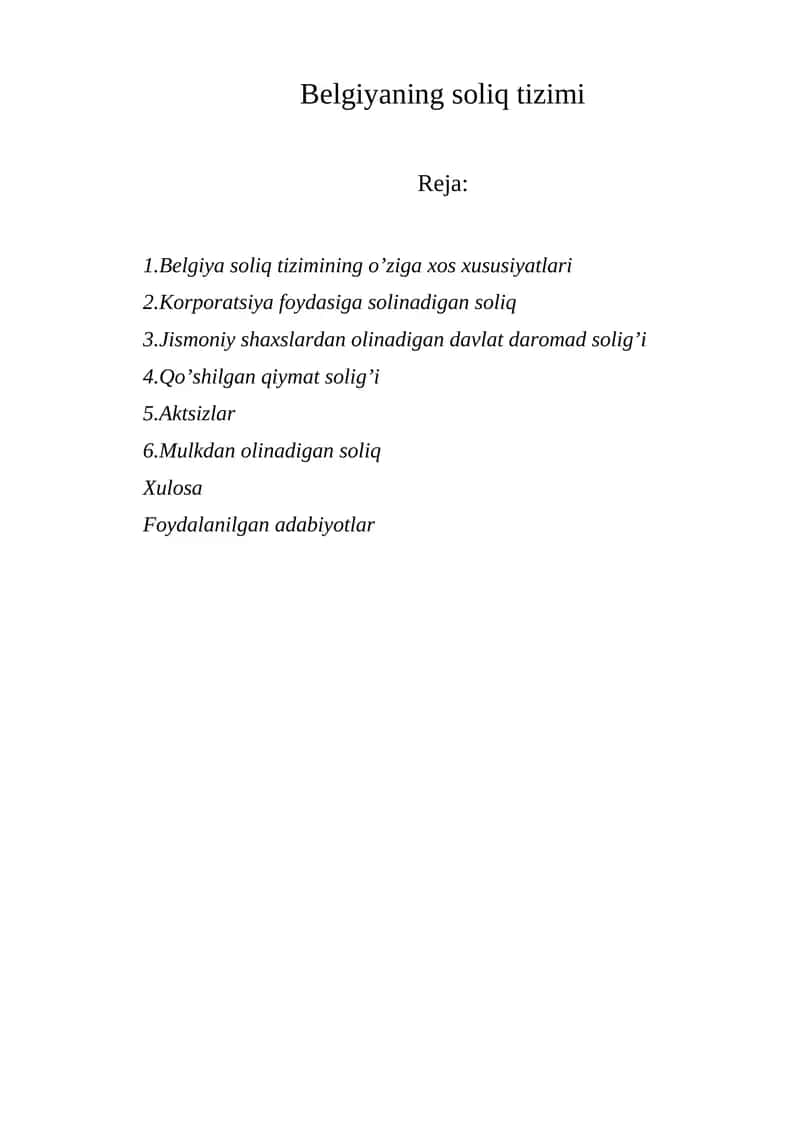 Bеlgiyaning soliq tizimi