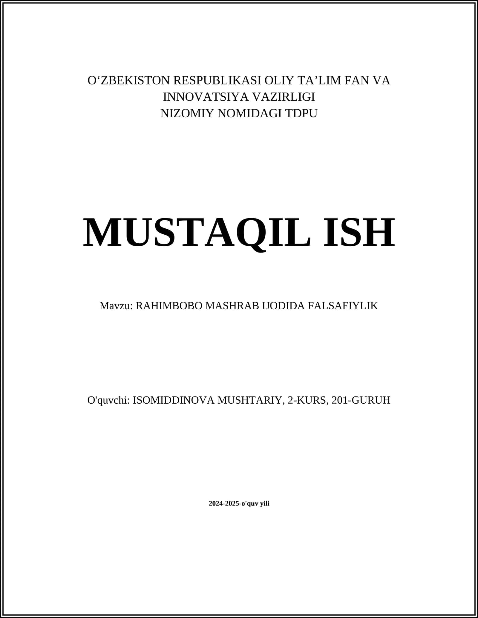 RAHIMBOBO MASHRAB IJODIDA FALSAFIYLIK
