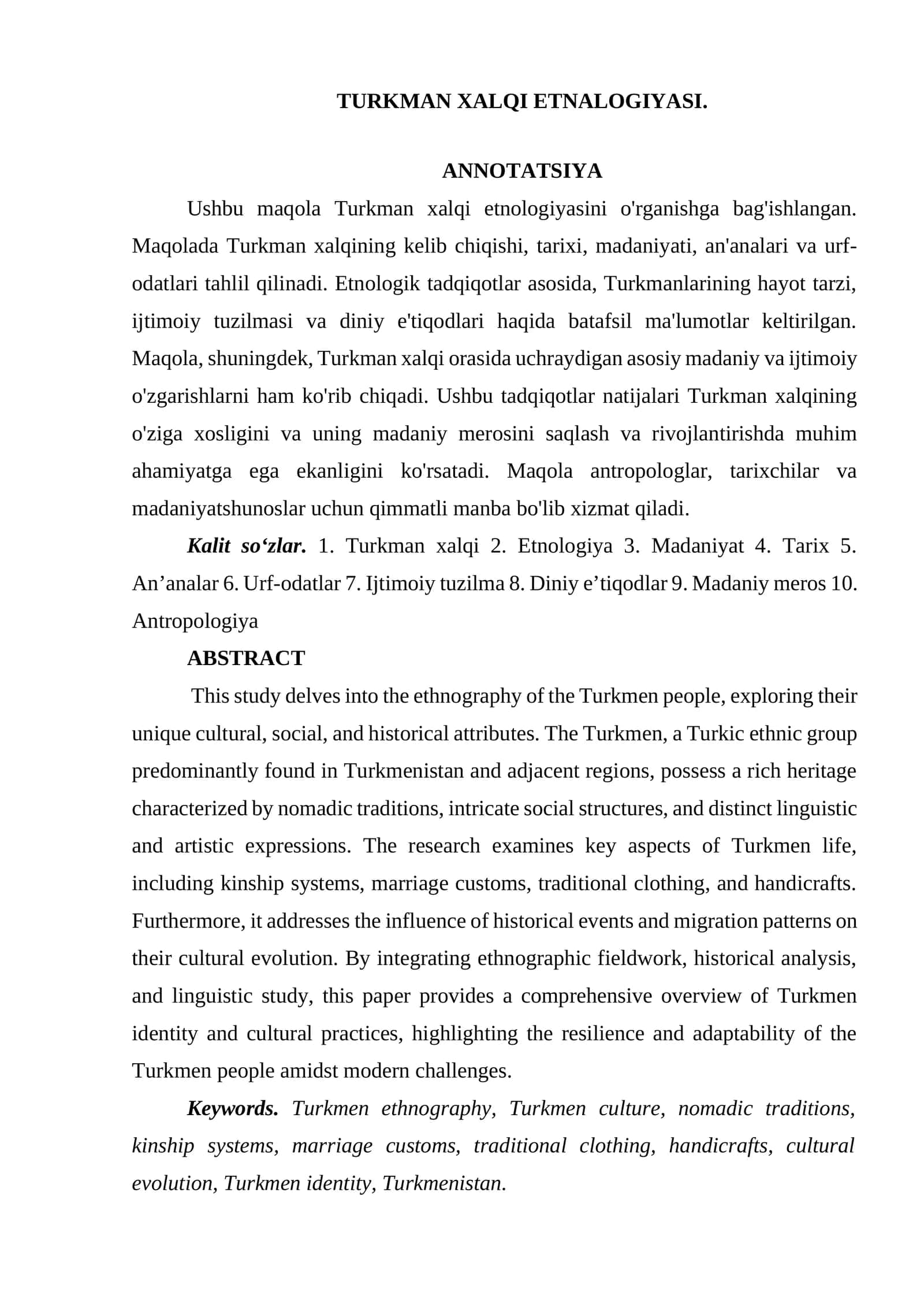 TURKMAN XALQI ETNALOGIYASI