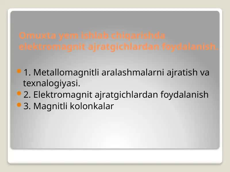 Omuxta yem ishlab chiqarishda elektromagnit ajratgichlardan foydalanish