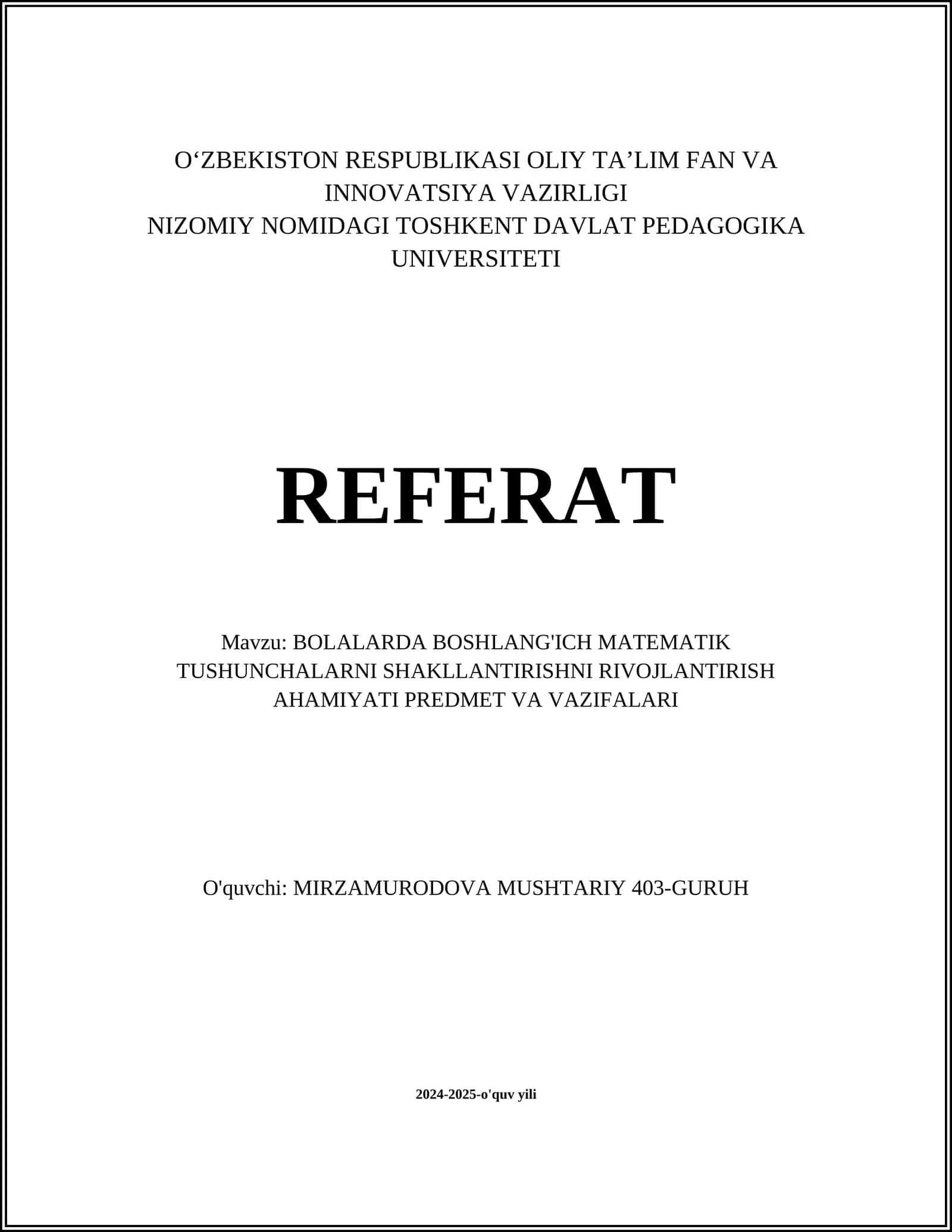 Boshlang'ich matematik tushunchalar