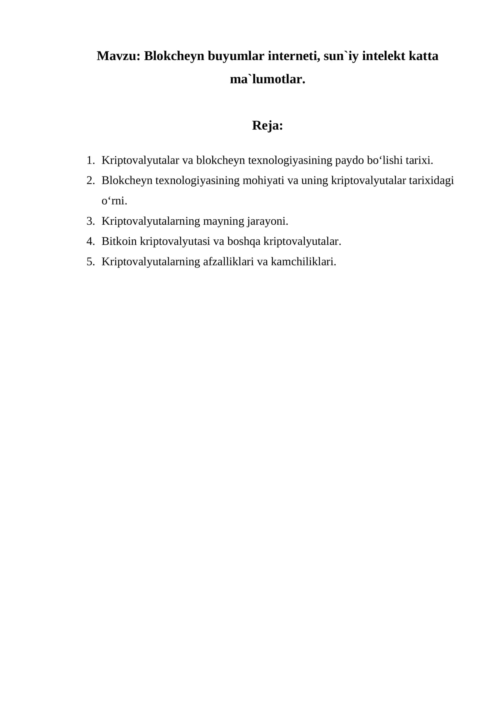 Blokcheyn buyumlar interneti va sun`iy intelekt