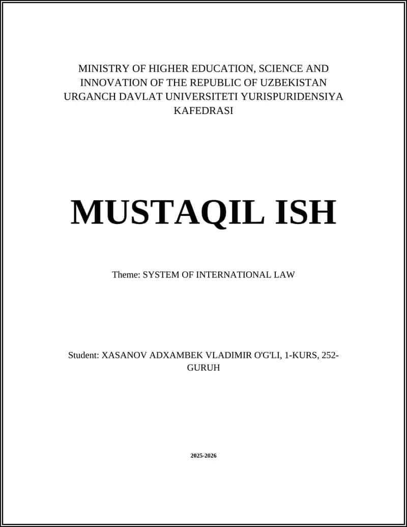 SYSTEM OF INTERNATIONAL LAW