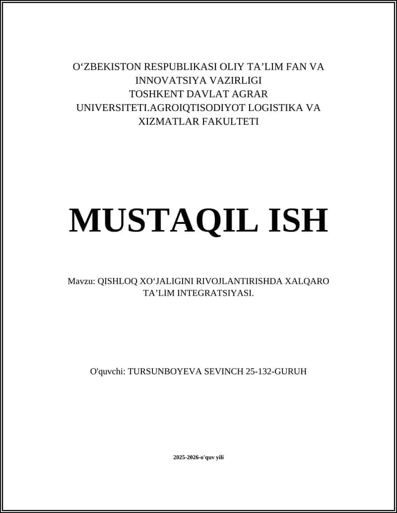 Qishloq xo‘jaligini rivojlantirishda xalqaro ta’lim integratsiyasi
