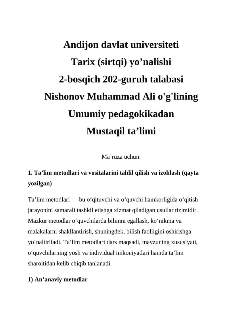Ta’lim metodlari