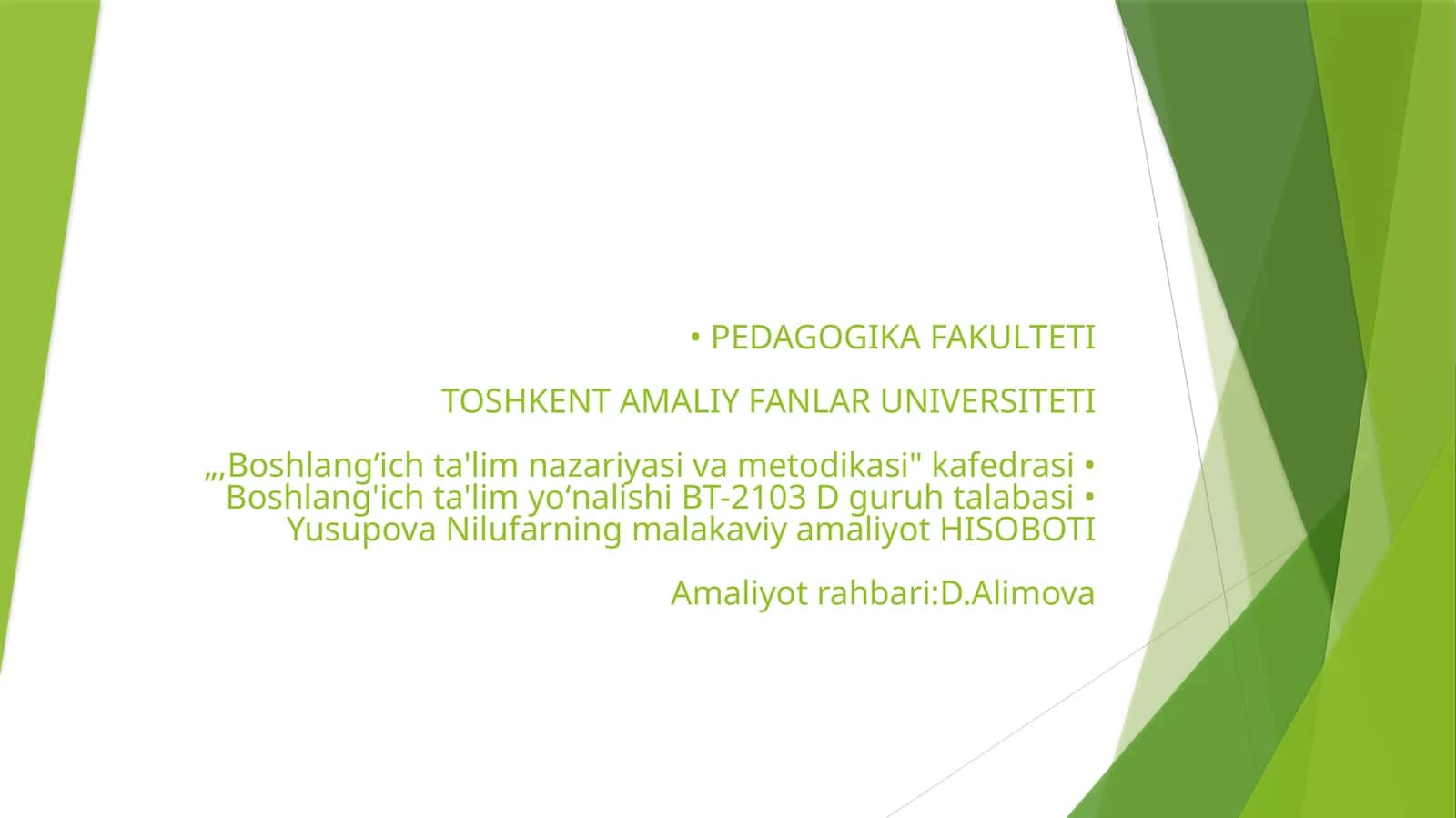 Boshlangʻich ta'lim nazariyasi va metodikasi