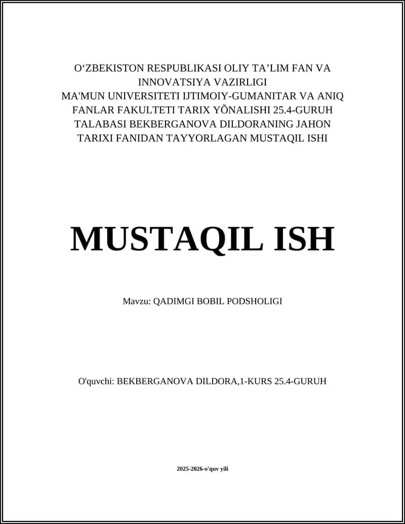 QADIMGI BOBIL PODSHOLIGI