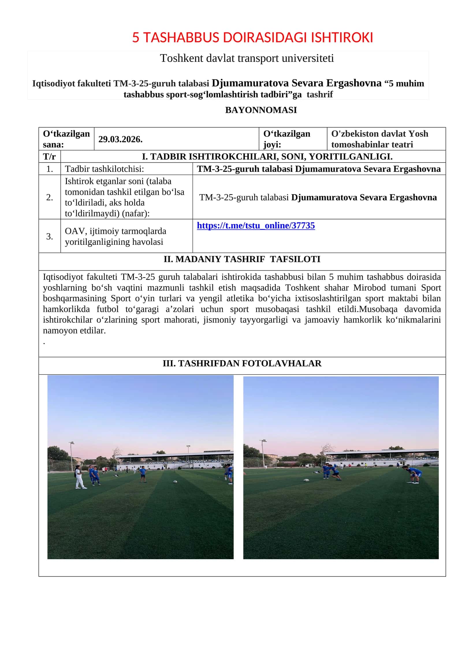 5 muhim tashabbus sport-sog‘lomlashtirish tadbiri