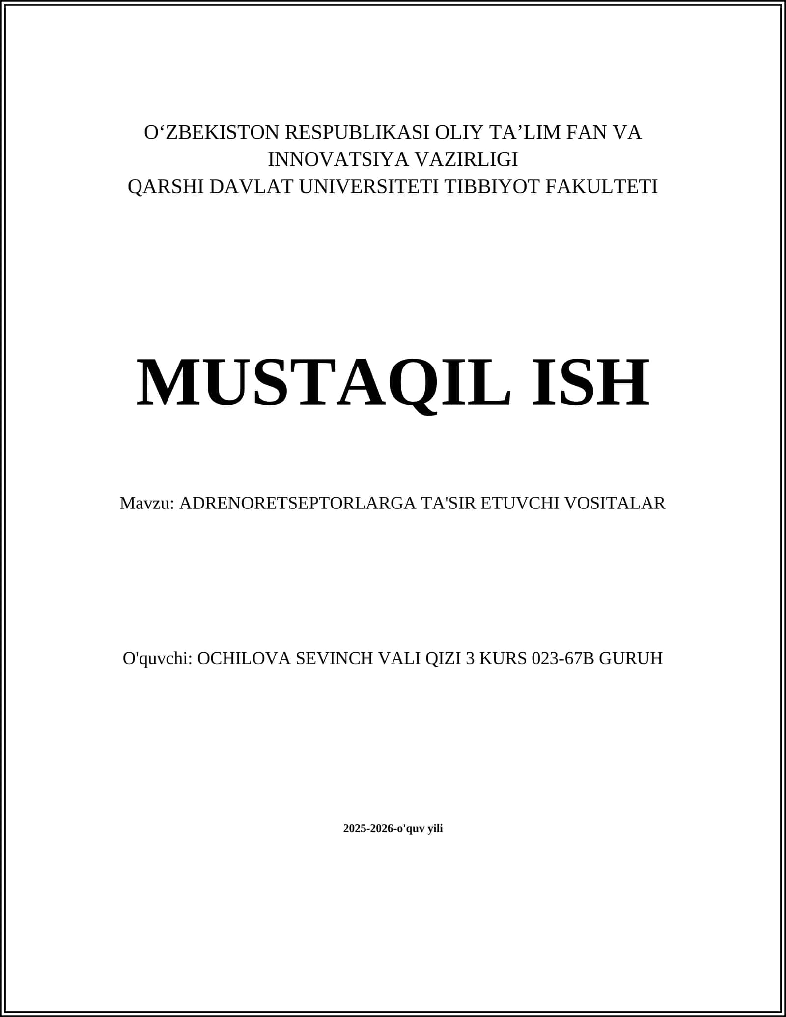 ADRENORETSEPTORLARGA TA'SIR ETUVCHI VOSITALAR