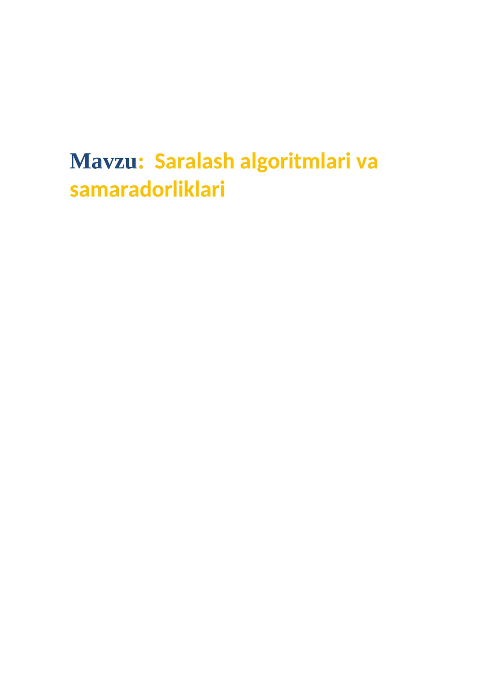 Saralash algoritmlari va samaradorliklari