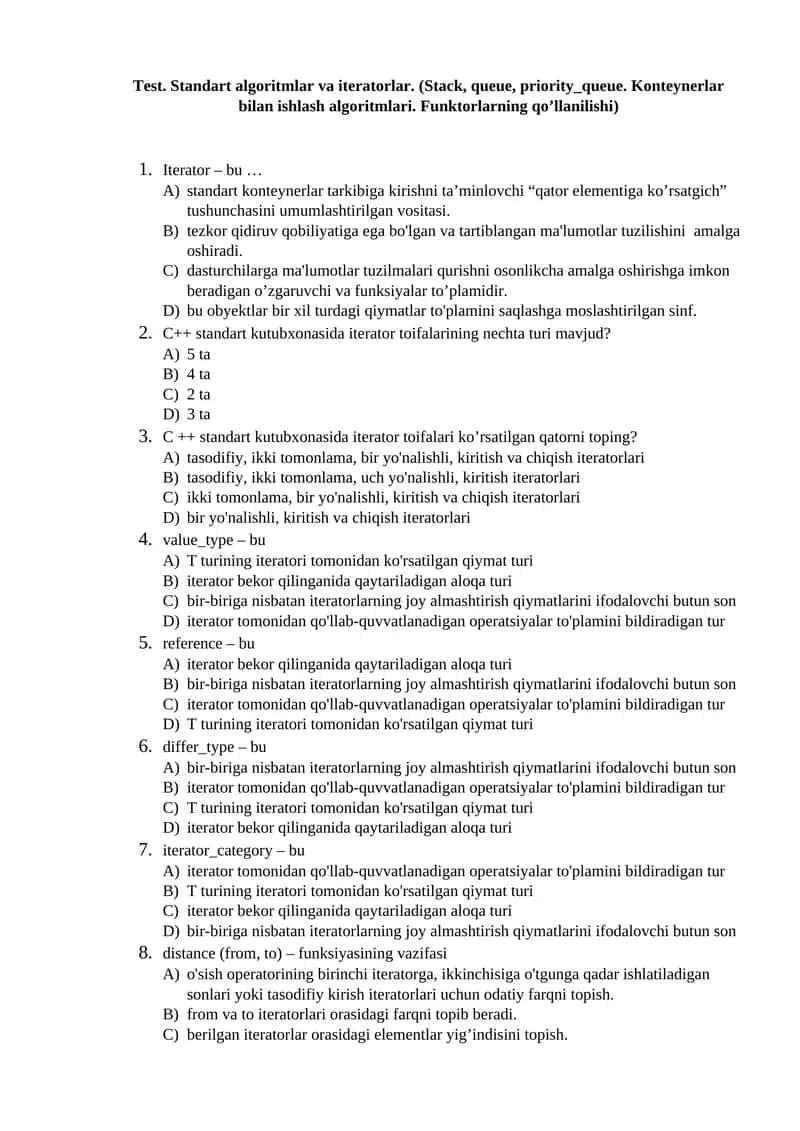 Standart algoritmlar va iteratorlar