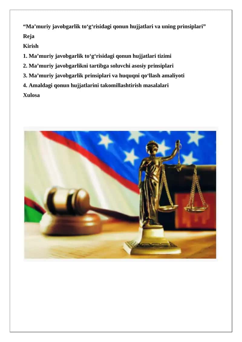 Ma’muriy javobgarlik to‘g‘risidagi qonun hujjatlari va uning prinsiplari