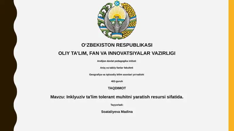 Inklyuziv ta'lim tolerant muhitni yaratish resursi sifatida