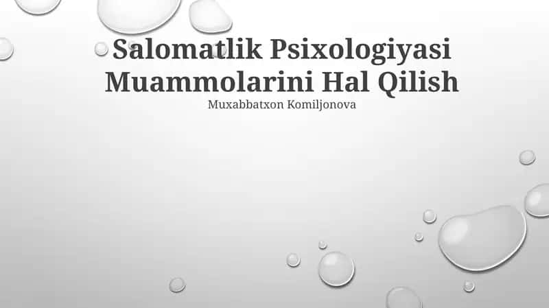 Salomatlik Psixologiyasi Muammolarini Hal Qilish