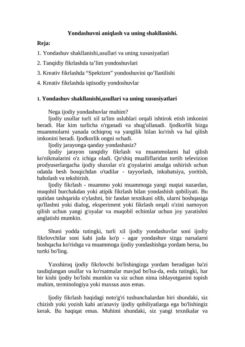 Yondashuvni aniqlash va uning shakllanishi