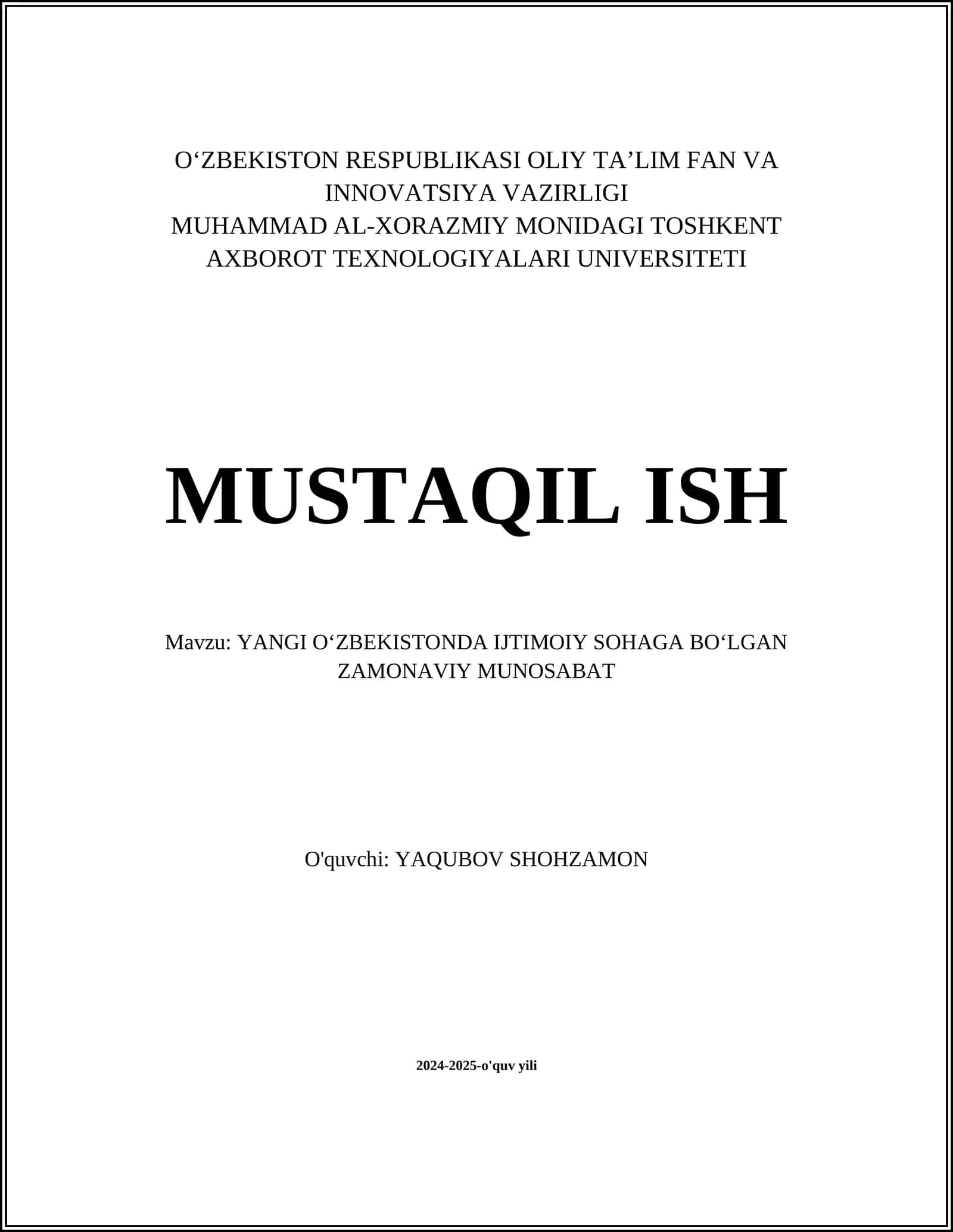 YANGI O‘ZBEKISTONDA IJTIMOIY SOHAGA BO‘LGAN ZAMONAVIY MUNOSABAT