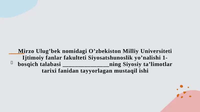 Siyosatshunoslik yo’nalishidan ta’limotlar tayyorlash