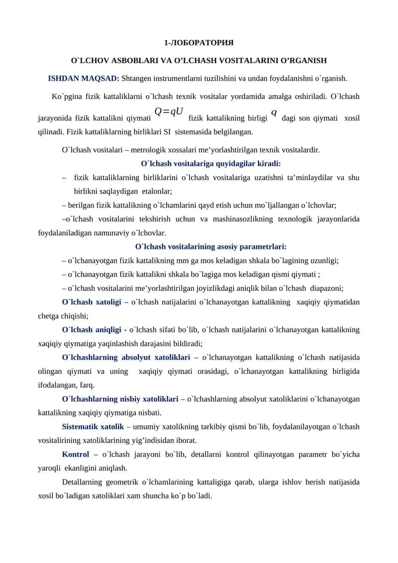 O`LCHOV ASBOBLARI VA O’LCHASH VOSITALARINI O’RGANISH