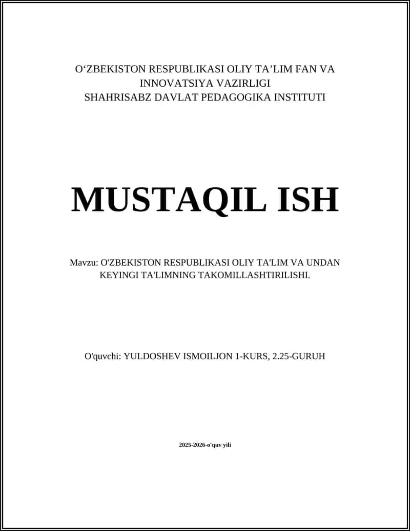 Oliy va undan keyingi ta'limning takomillashtirilishi
