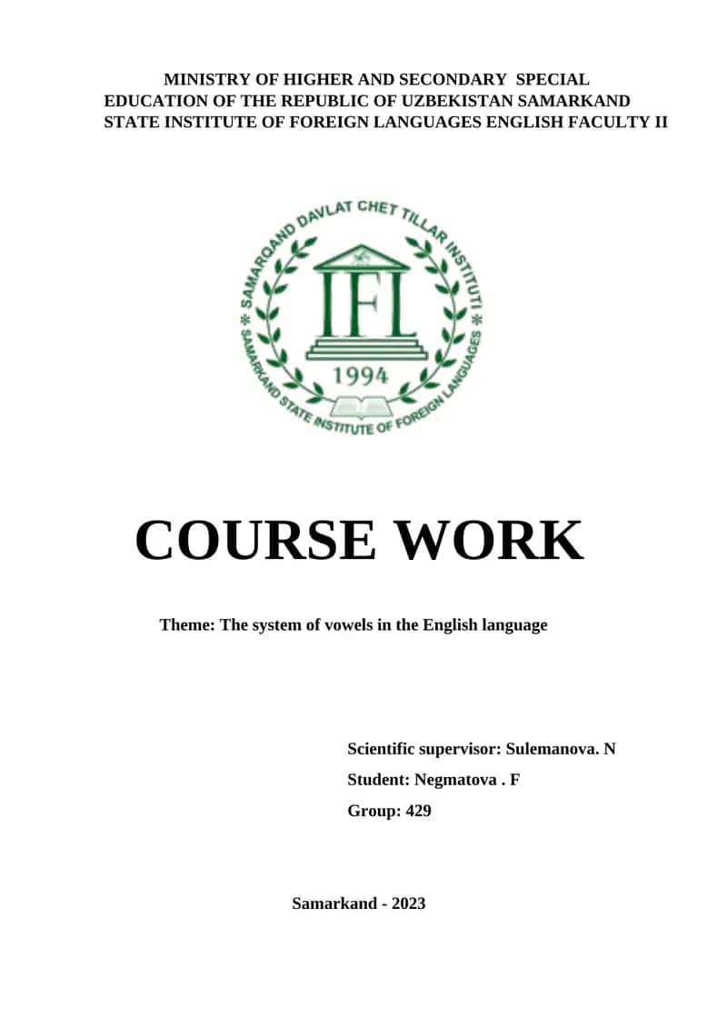 English Vowel System Analysis