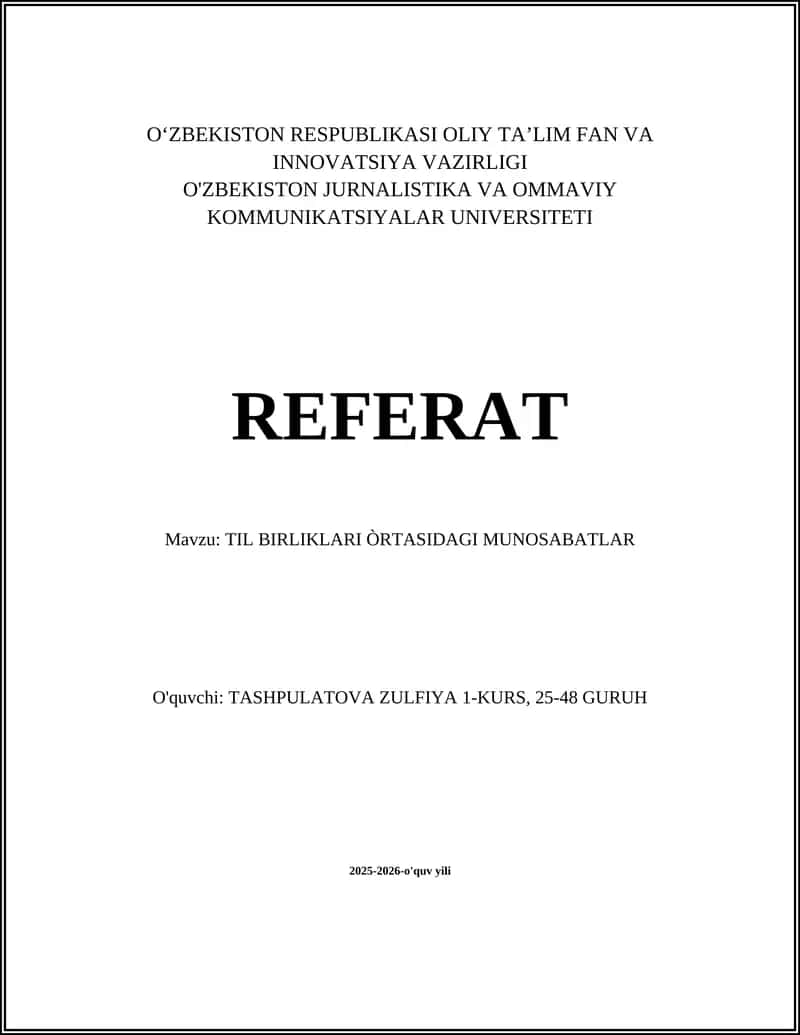 TIL BIRLIKLARI ÒRTASIDAGI MUNOSABATLAR