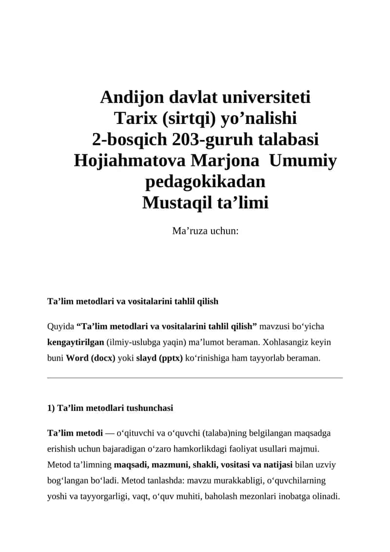 Tarix (sirtqi) yo’nalishi