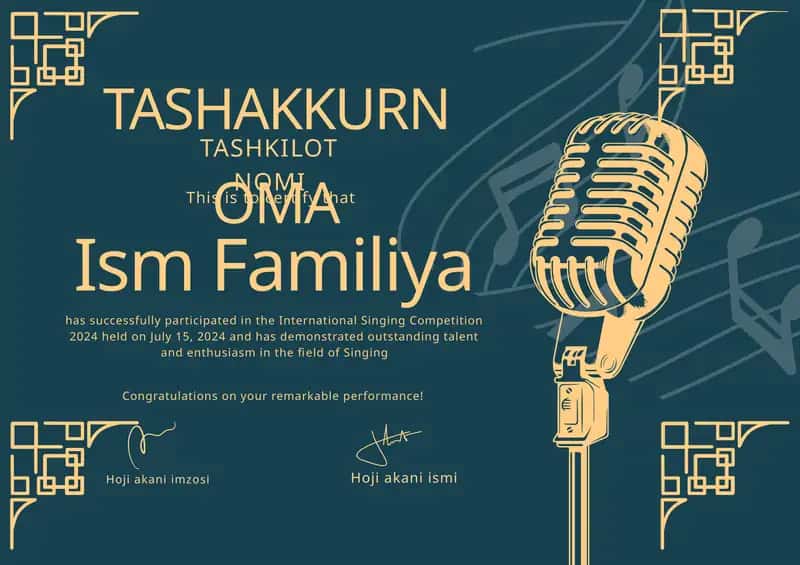 Tashakkurnoma shablon tayyori andoza