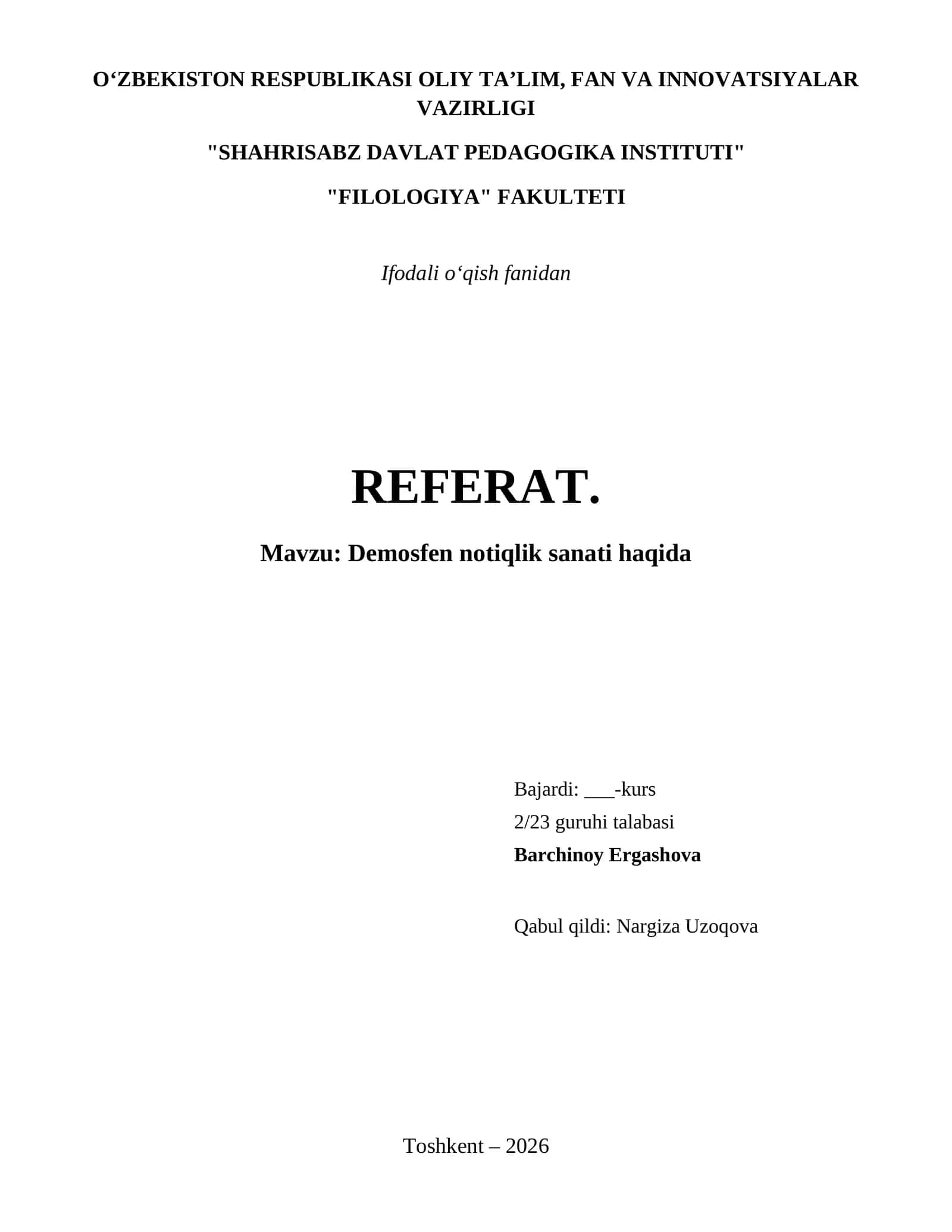 Demosfen notiqlik sanati haqida