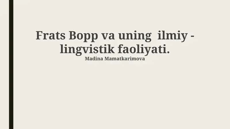 Frats Boppning Hayoti va Ilmiy Faoliyati