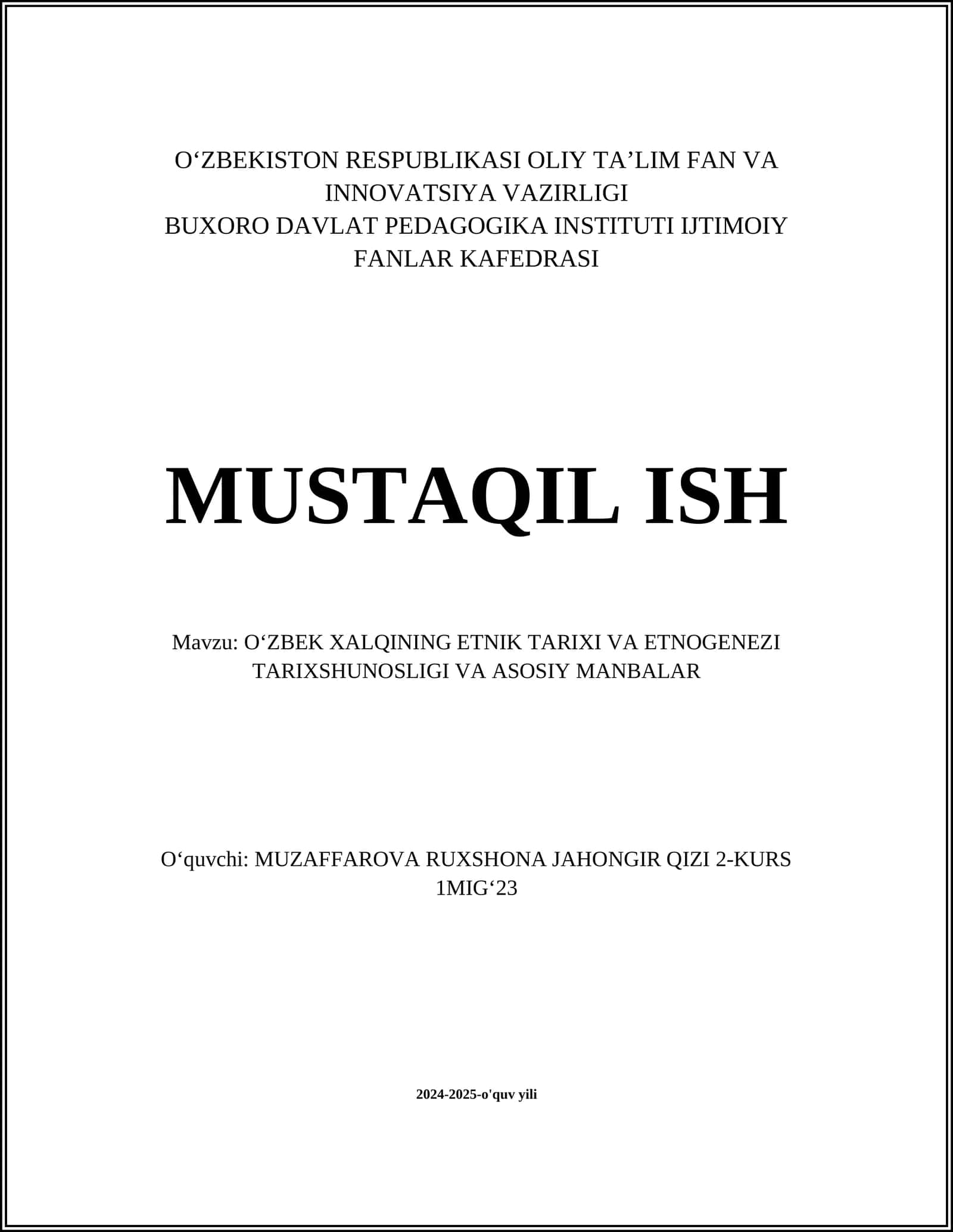 Oʻzbek Xalqining Etnik Tarixi va Etnogenez
