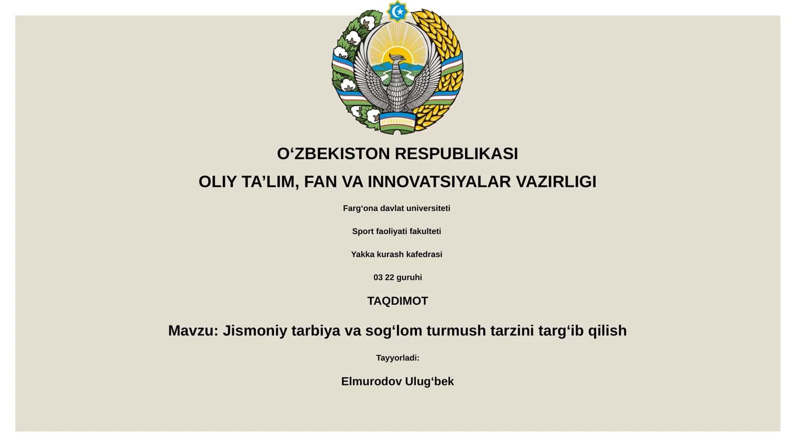 Jismoniy tarbiya va sog'lom turmush tarzini targʻib qilish
