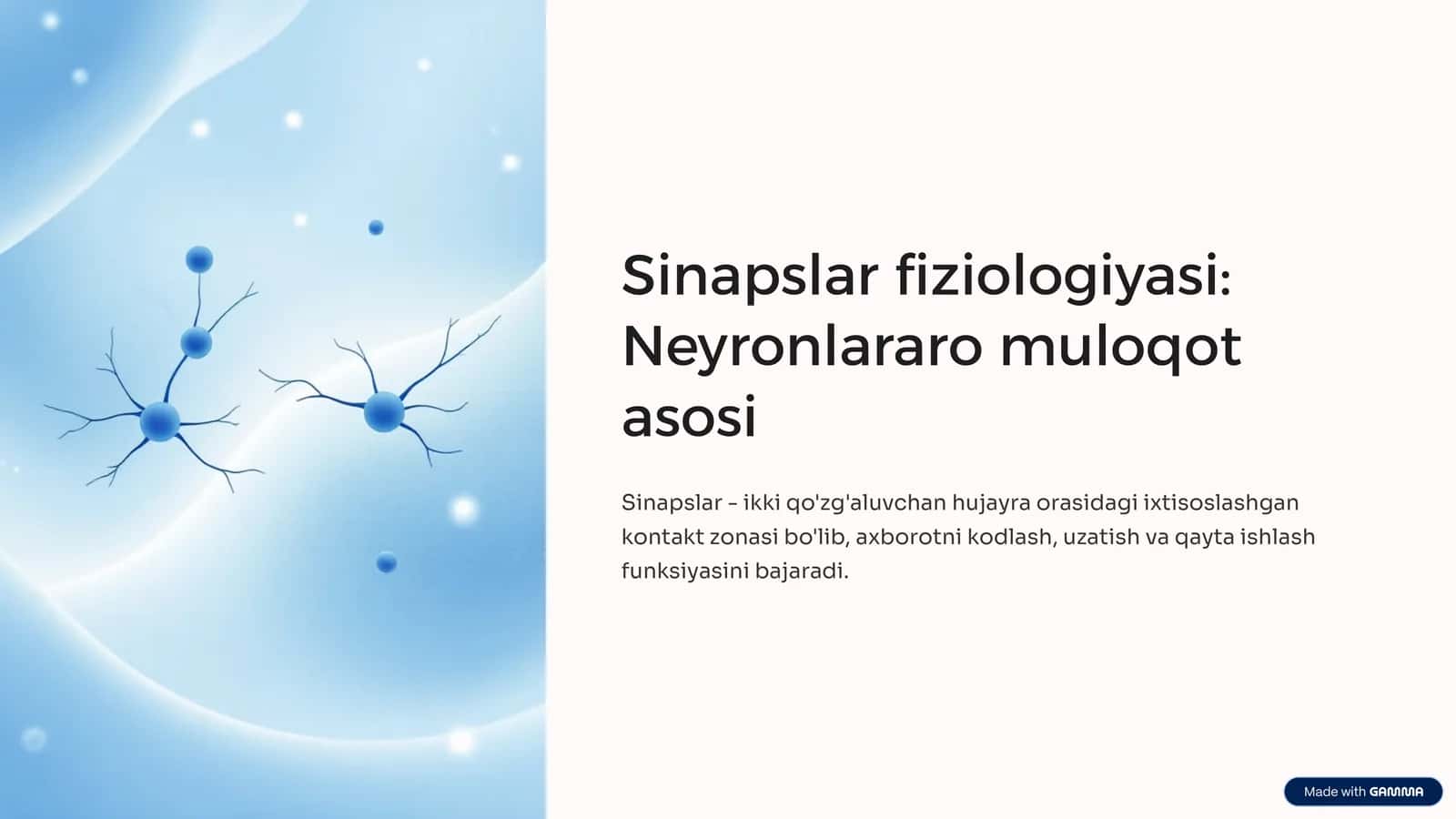Sinapslar fiziologiyasi: Neyronlararo muloqot asosi