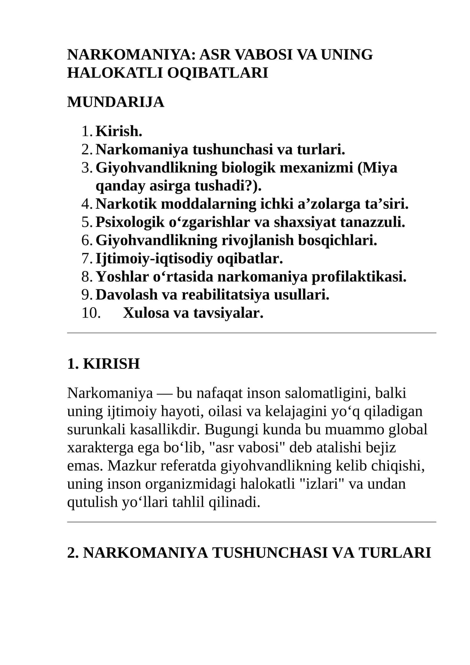 NARKOMANIYA: ASR VABOSI VA UNING HALOKATLI OQIBATLARI