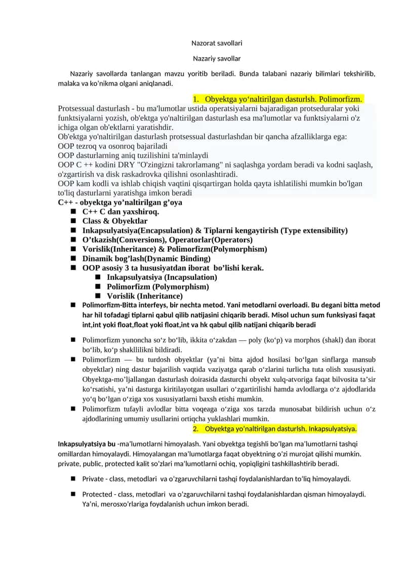 Ob'ektga yo‘naltirilgan dasturlsh. Polimorfizm